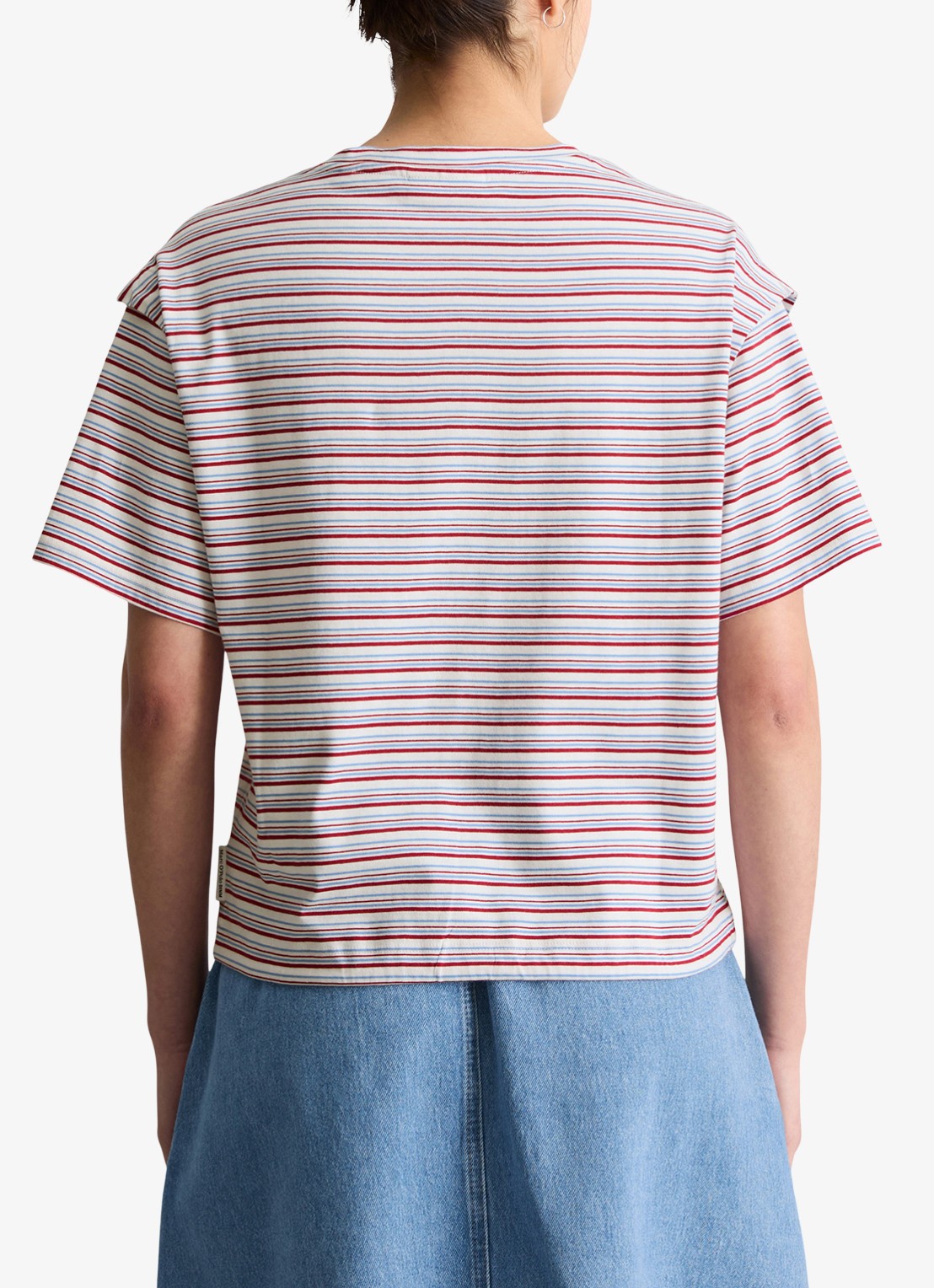 Marc O'Polo Denim T-shirt met streepprint en trekkoord - achterkant white 01-0215 / rood