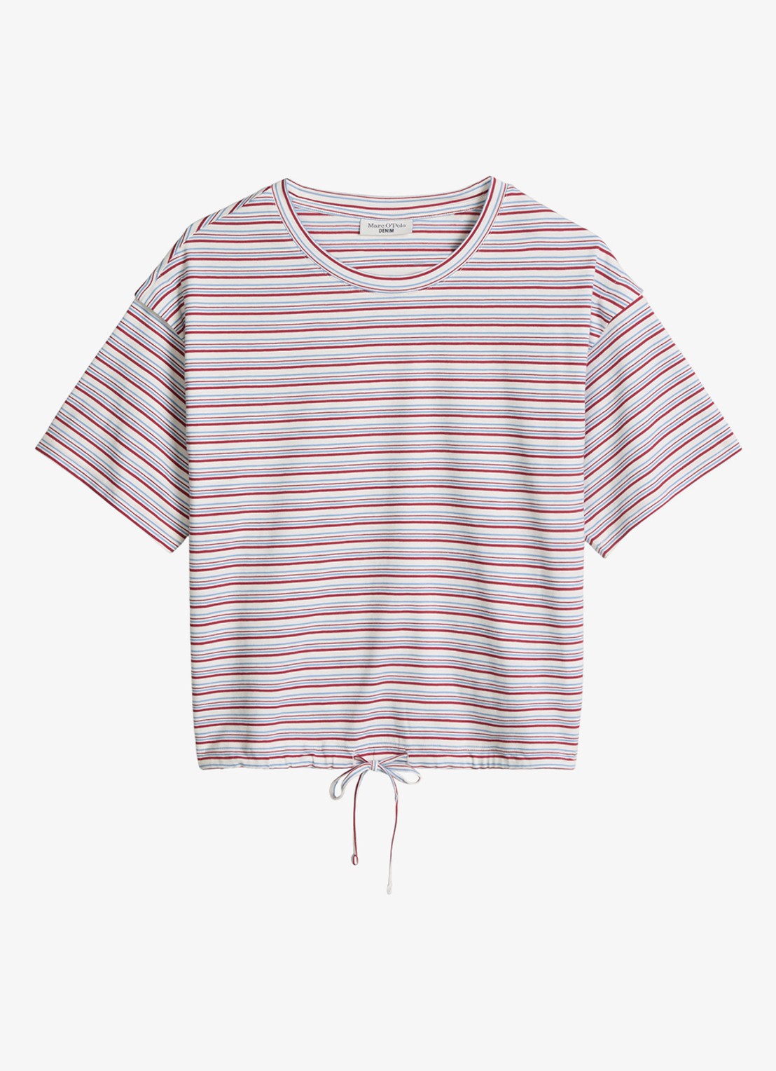 Marc O'Polo Denim T-shirt met streepprint en trekkoord - voorkant 4 white 01-0215 / rood
