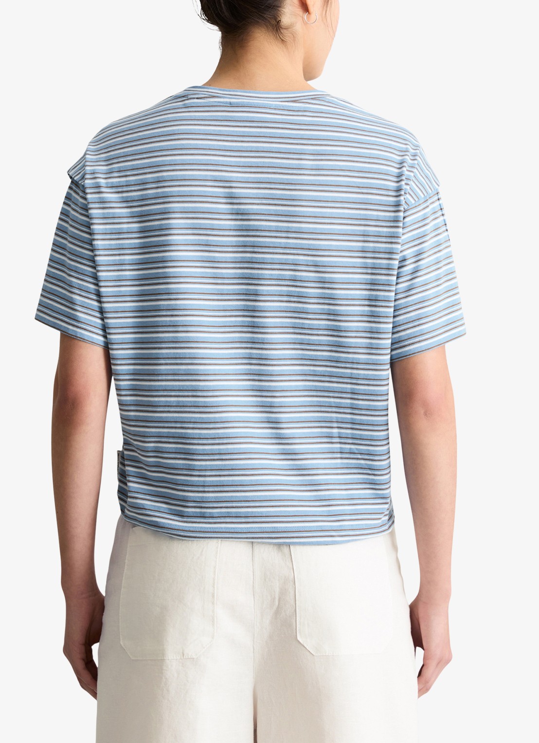 Marc O'Polo Denim T-shirt met streepprint en trekkoord - achterkant 3 light blue 06-5704 / blauw