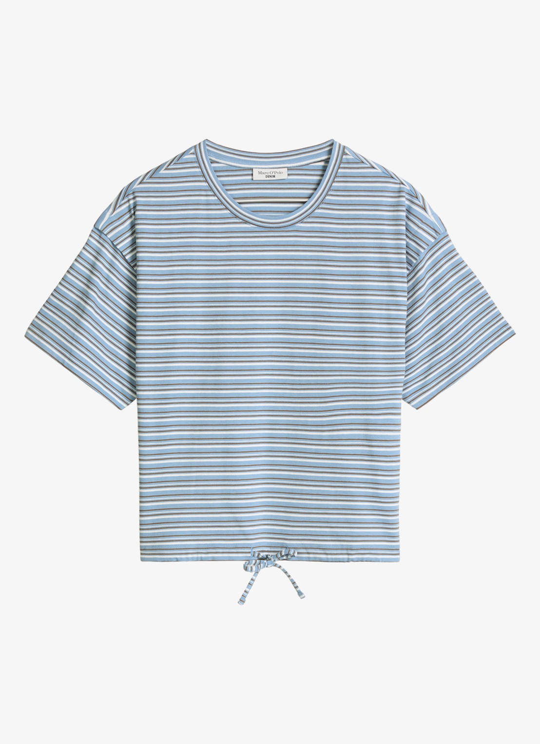 Marc O'Polo Denim T-shirt met streepprint en trekkoord - voorkant light blue 06-5704 / blauw