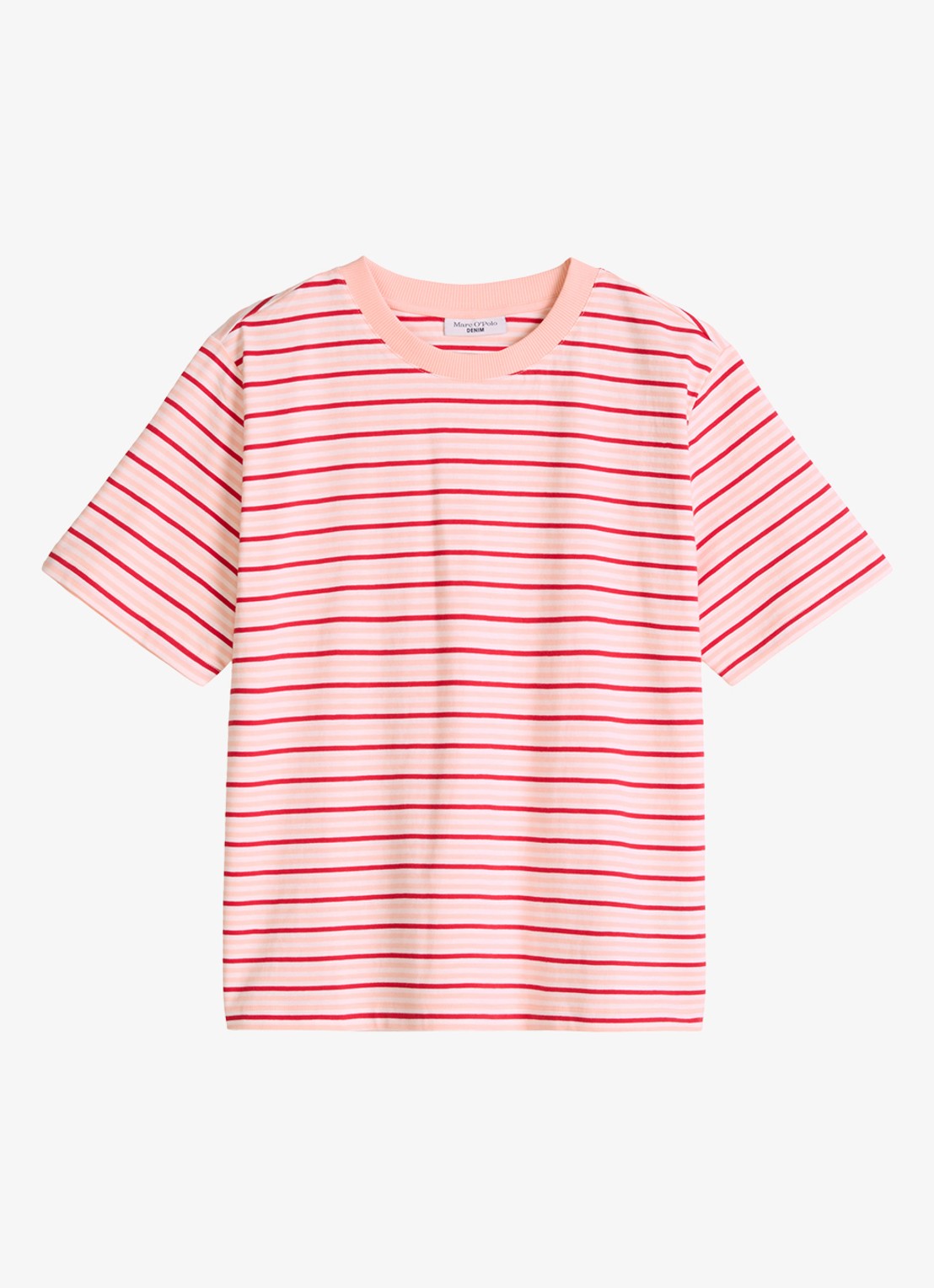 Marc O'Polo Denim T-shirt met streepprint  - voorkant roze