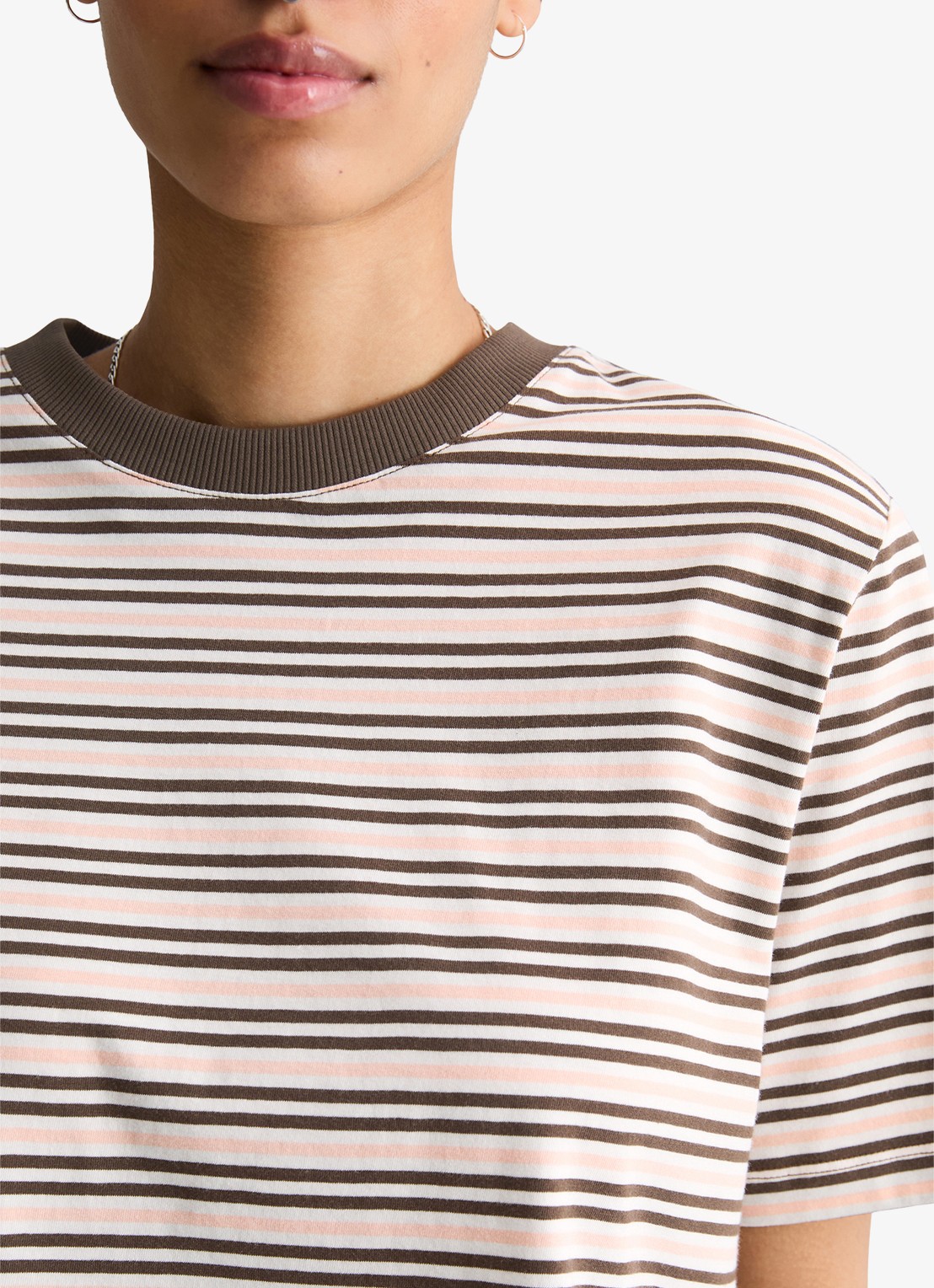 Marc O'Polo Denim T-shirt met streepprint  - detail 2 bruin