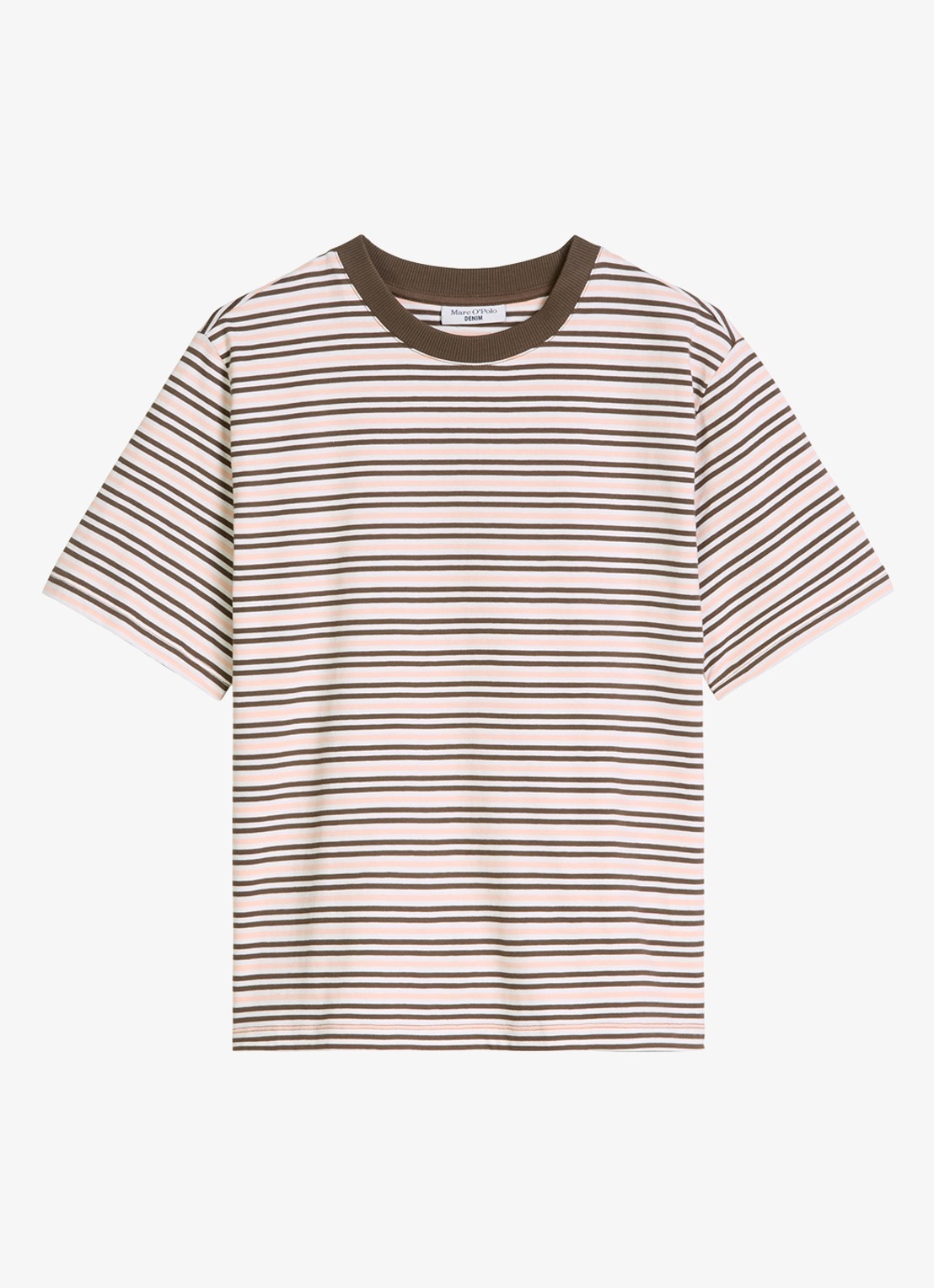 Marc O'Polo Denim T-shirt met streepprint  - voorkant 4 bruin