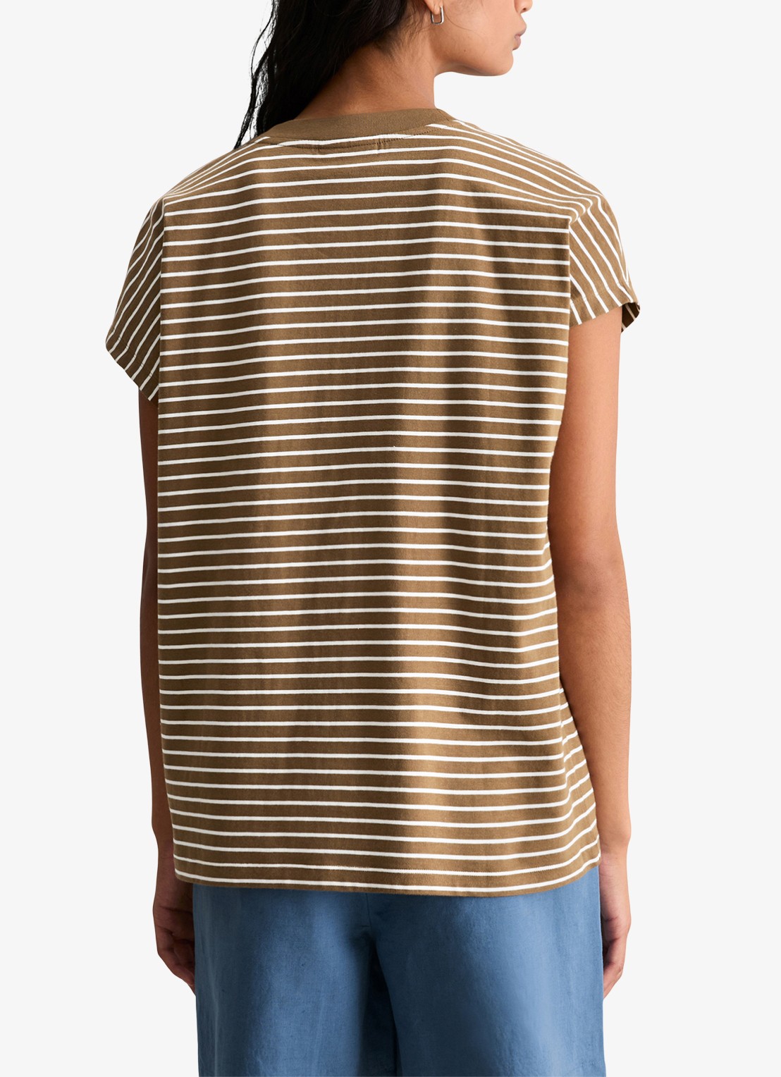 Marc O'Polo Denim T-shirt met streepprint - achterkant 2 medium brownmulti06-1842 / bruin