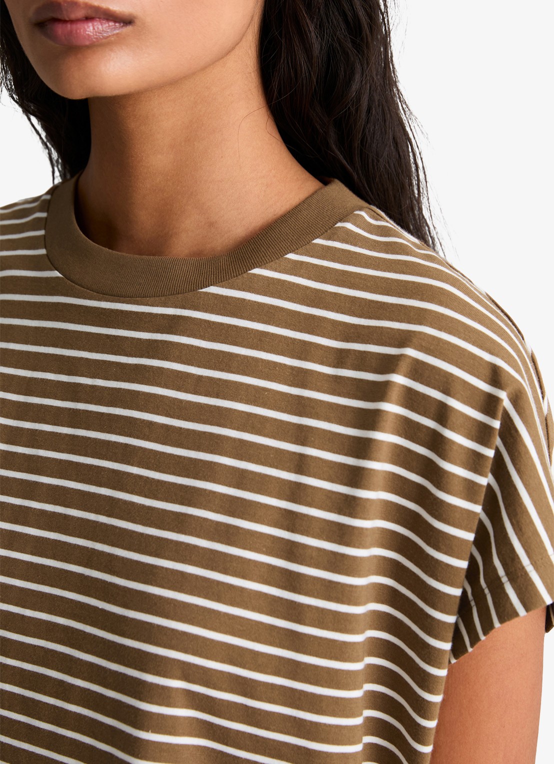 Marc O'Polo Denim T-shirt met streepprint - detail medium brownmulti06-1842 / bruin