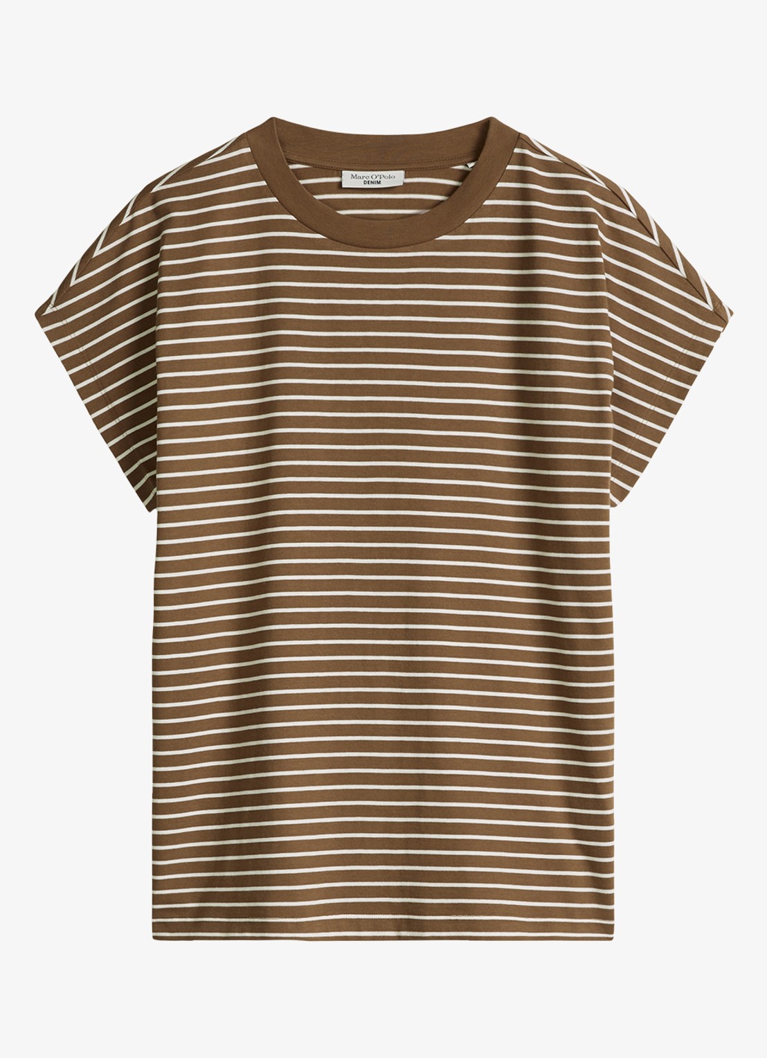 Marc O'Polo Denim T-shirt met streepprint - voorkant 3 medium brownmulti06-1842 / bruin