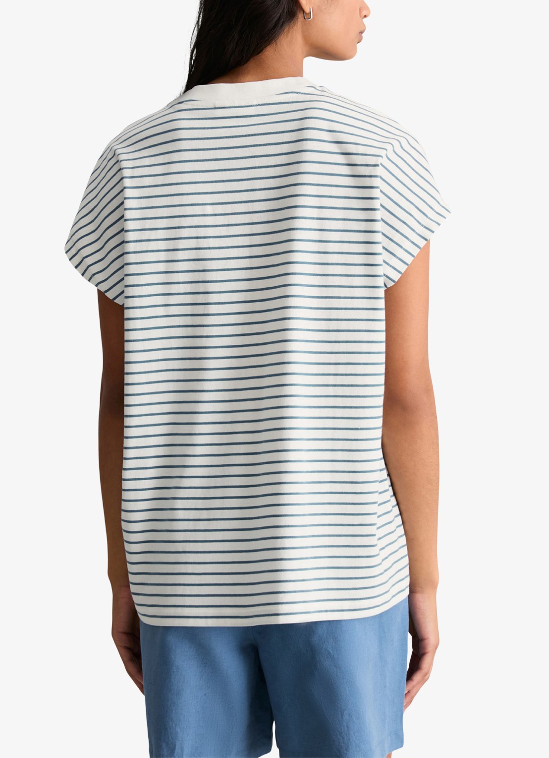 Marc O'Polo Denim T-shirt met streepprint - achterkant 3 blauw