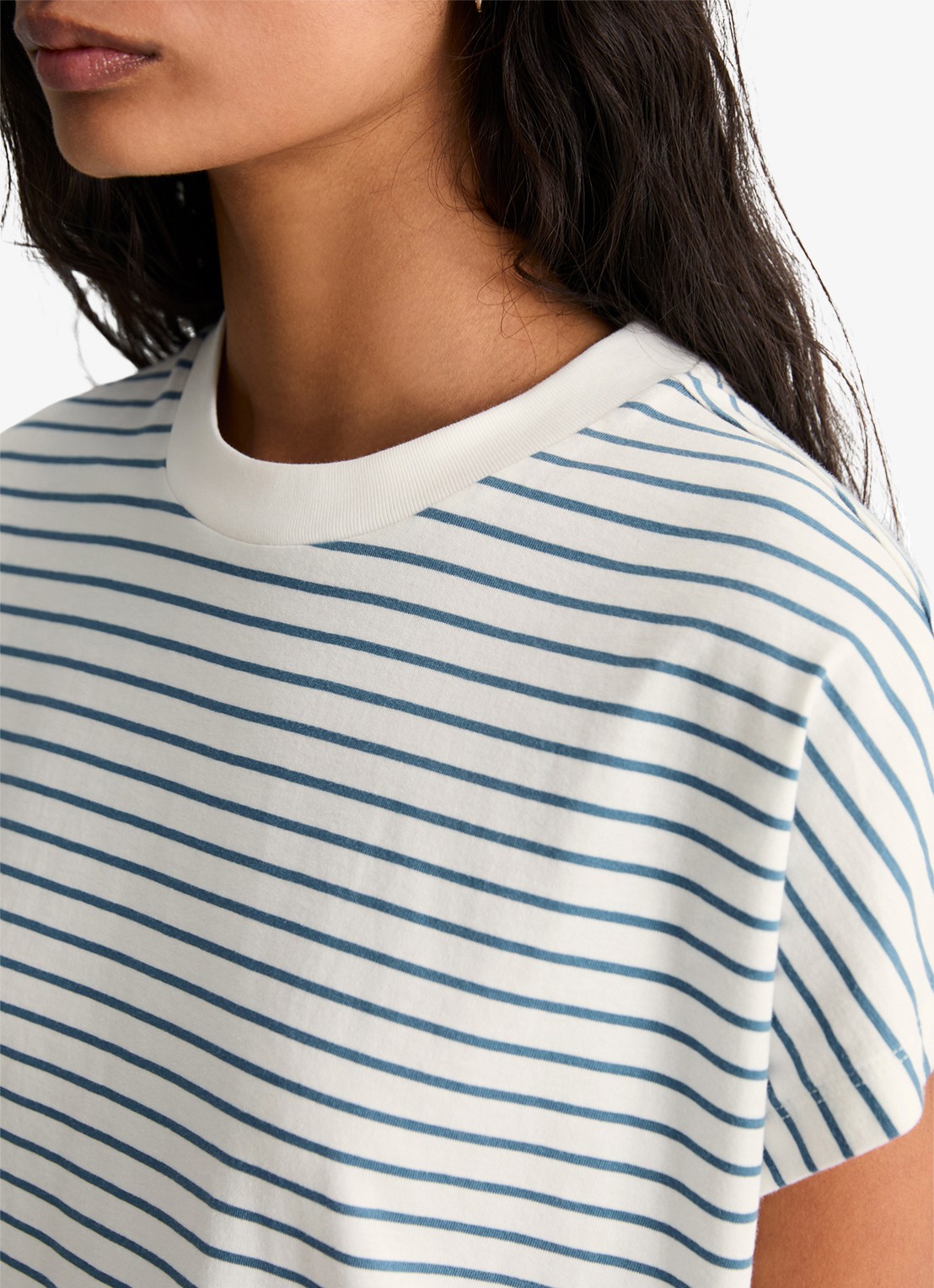 Marc O'Polo Denim T-shirt met streepprint - detail 2 blauw