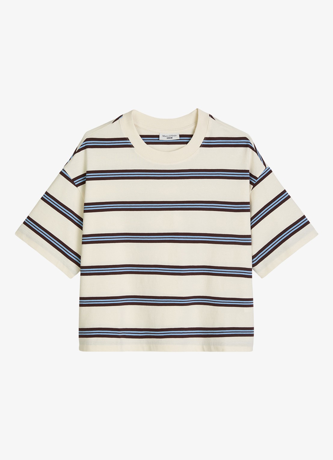 Marc O'Polo Denim T-shirt met streepprint - voorkant 3 offwhite_multi_01-1257 / wit