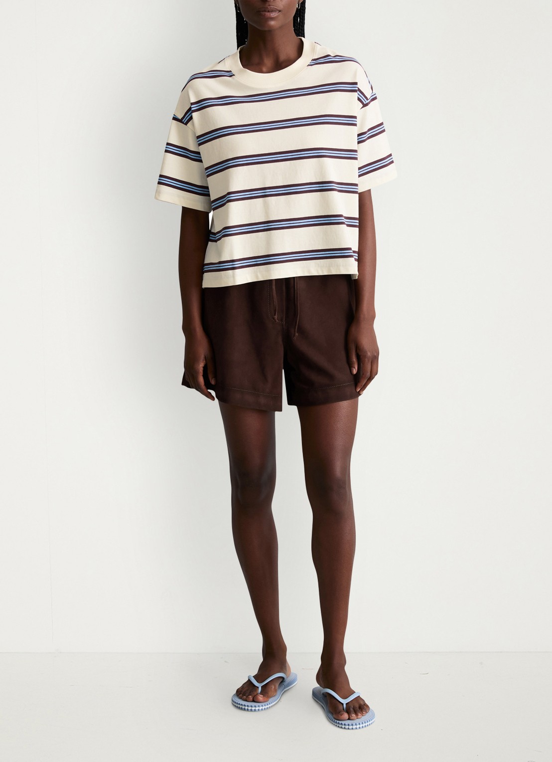 Marc O'Polo Denim T-shirt met streepprint - voorkant 4 offwhite_multi_01-1257 / wit