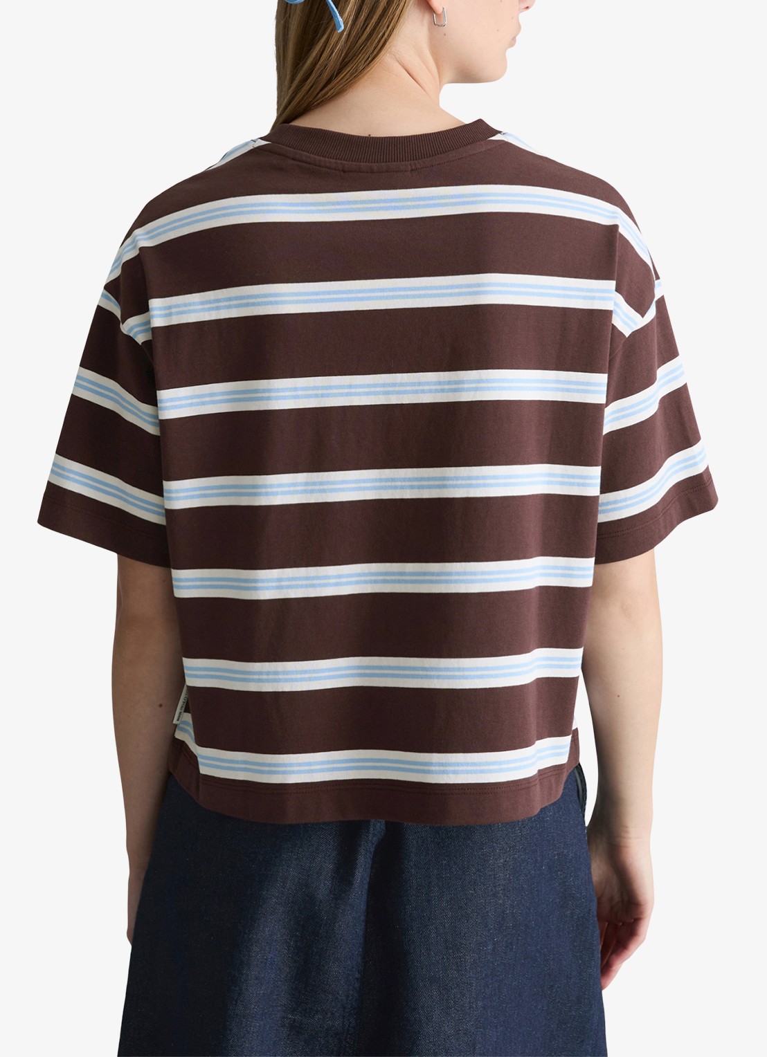 Marc O'Polo Denim T-shirt met streepprint - achterkant 5 dark brown_multi_02-1544 / bruin