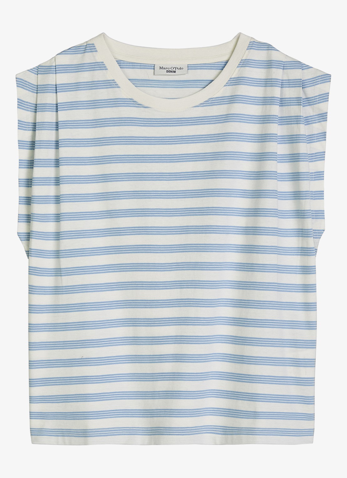 Marc O'Polo Denim T-shirt met streepprint - voorkant offwhite_multi_06-1262 / wit