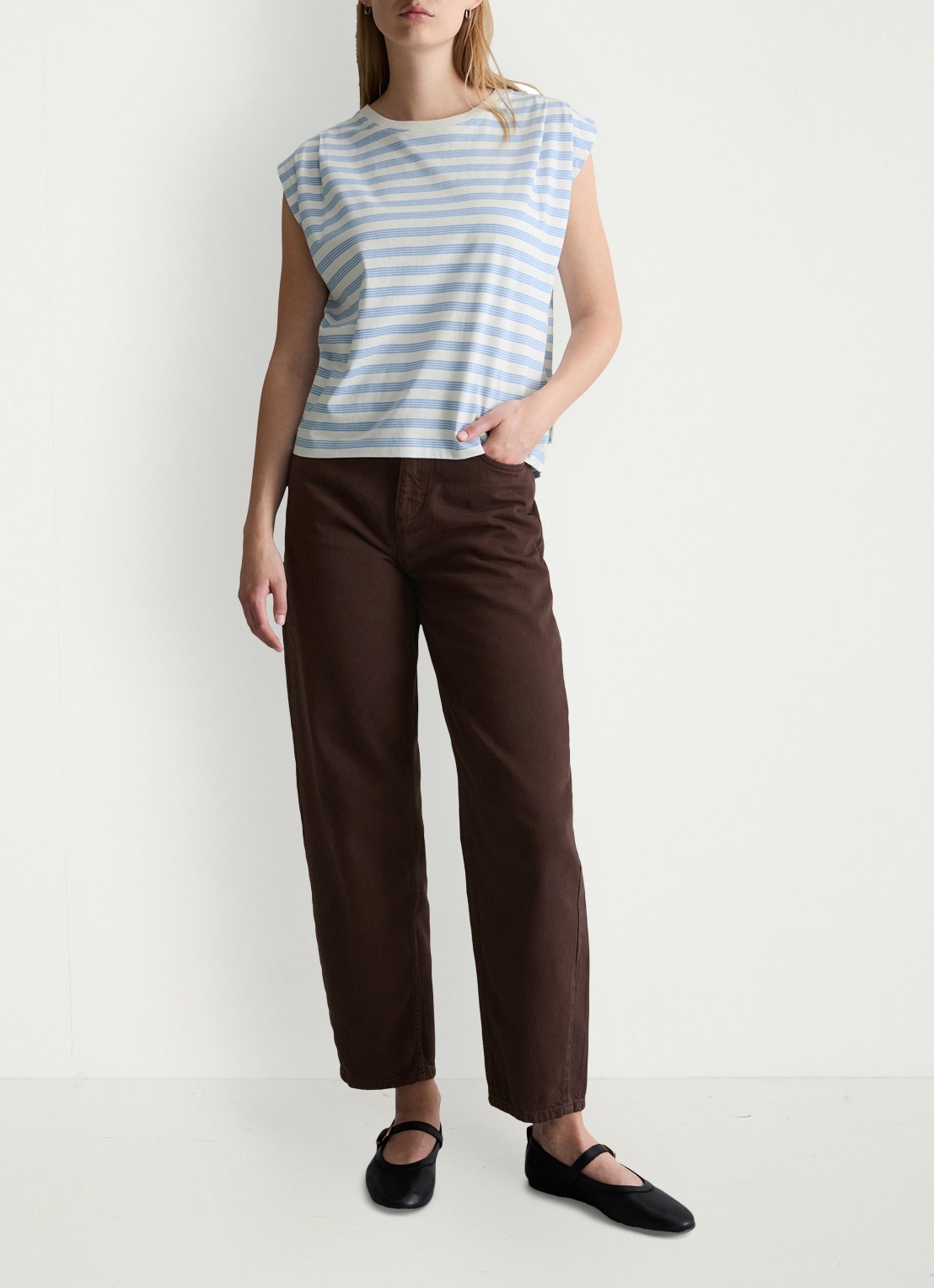 Marc O'Polo Denim T-shirt met streepprint - voorkant 2 offwhite_multi_06-1262 / wit