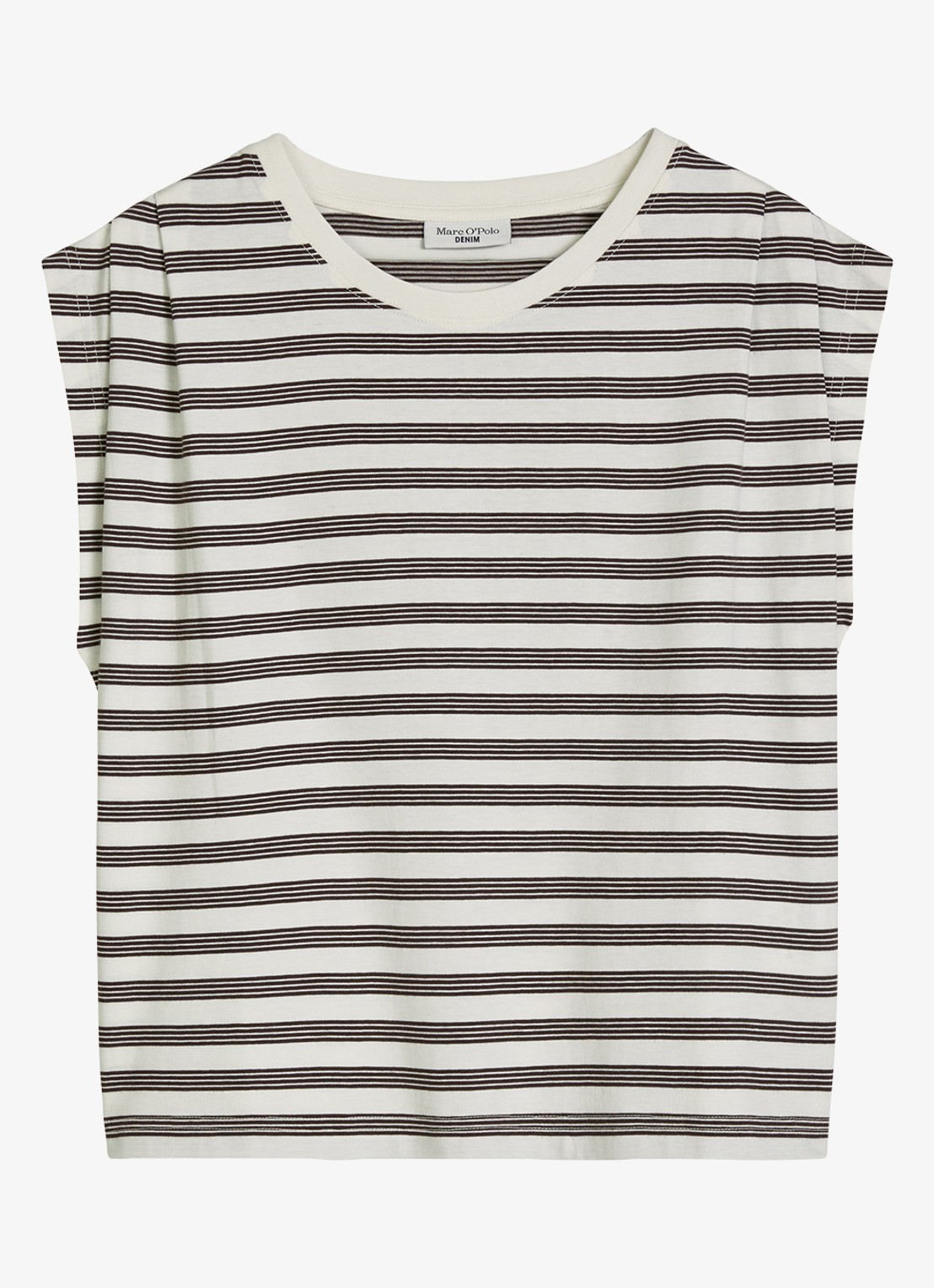 Marc O'Polo Denim T-shirt met streepprint - voorkant offwhite_multi_07-1263 / wit