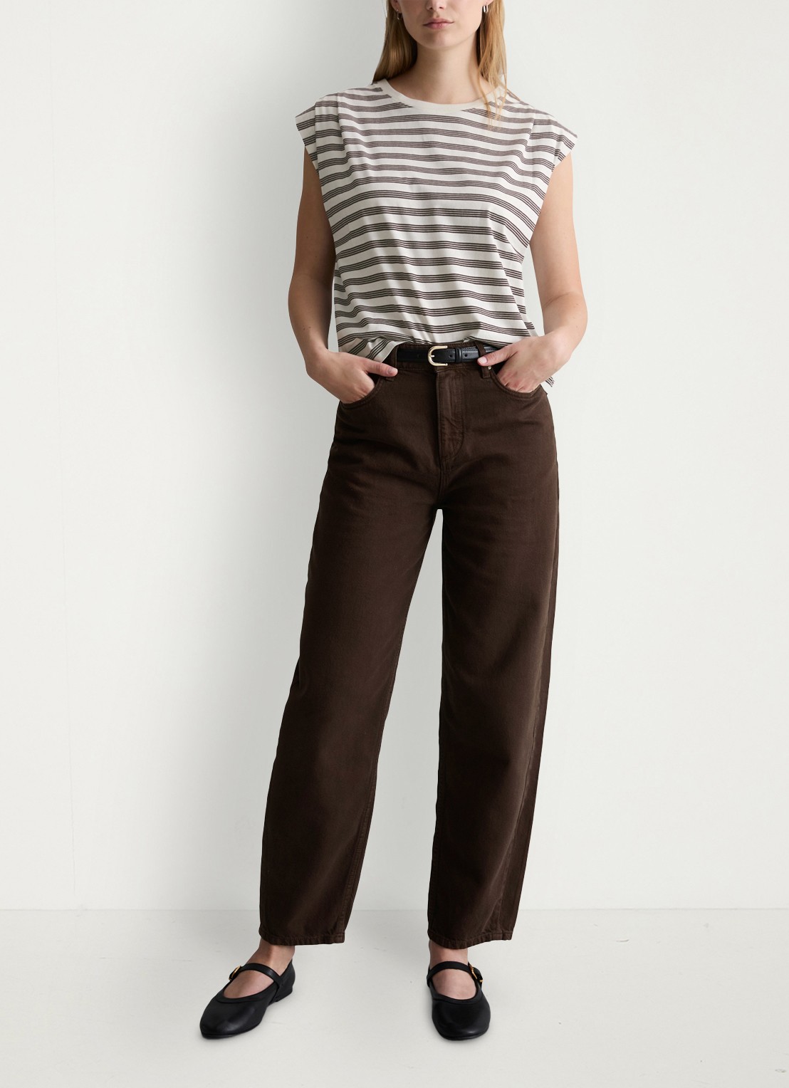 Marc O'Polo Denim T-shirt met streepprint - voorkant 2 offwhite_multi_07-1263 / wit