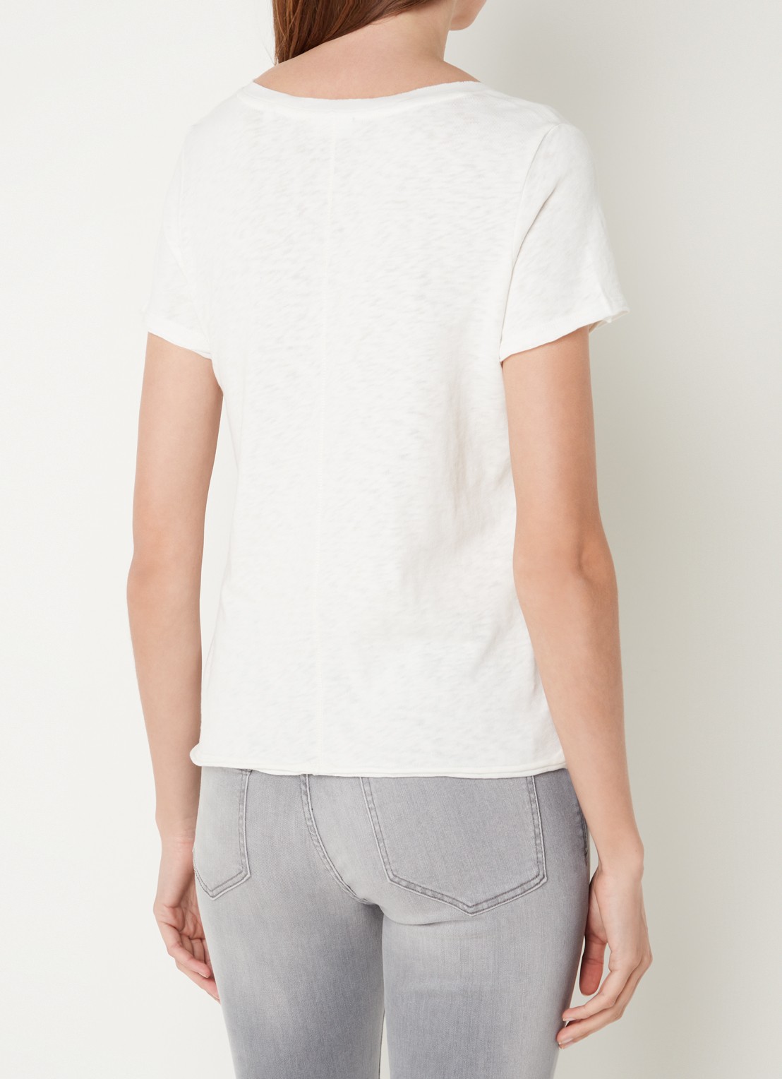 Marc O'Polo Denim T-shirt met V-hals - achterkant 4 gebroken wit