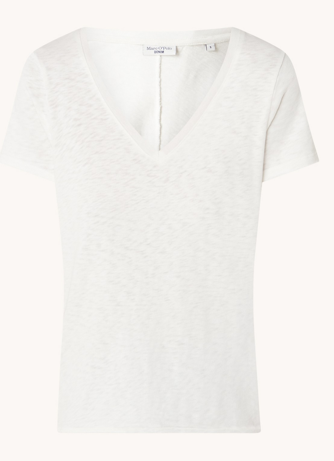 Marc O'Polo Denim T-shirt met V-hals - voorkant gebroken wit