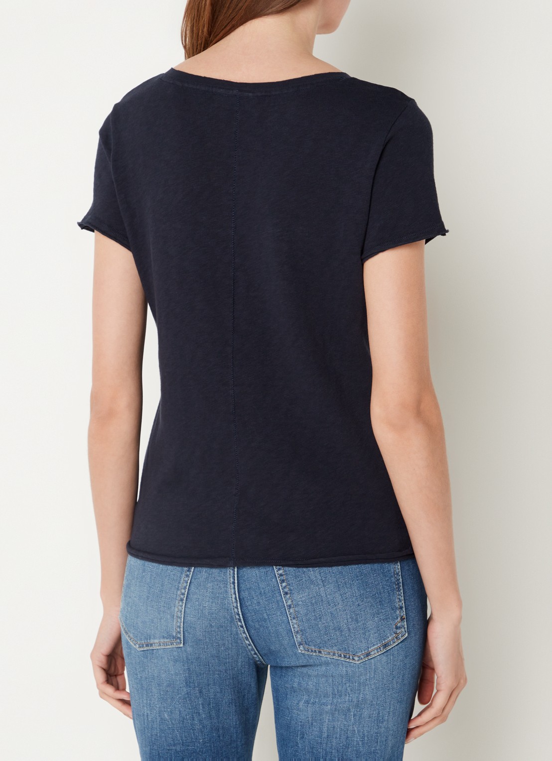 Marc O'Polo Denim T-shirt met V-hals - achterkant donkerblauw