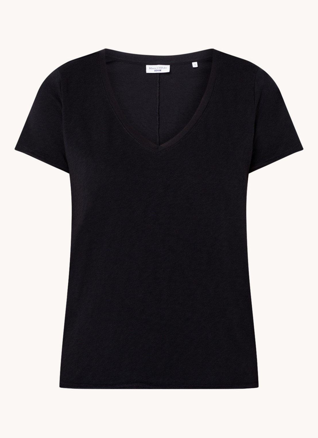 Marc O'Polo Denim T-shirt met V-hals - voorkant 2 zwart