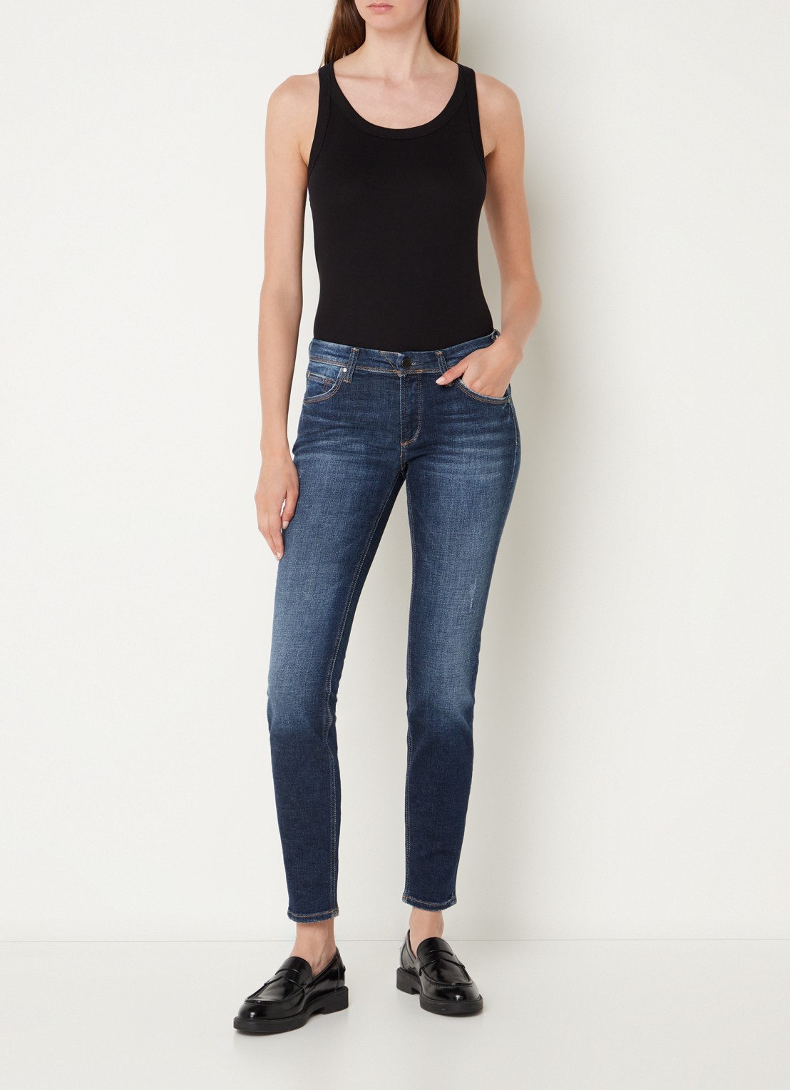 Marc O'Polo Denim Tanktop met ribstructuur - voorkant 2 zwart