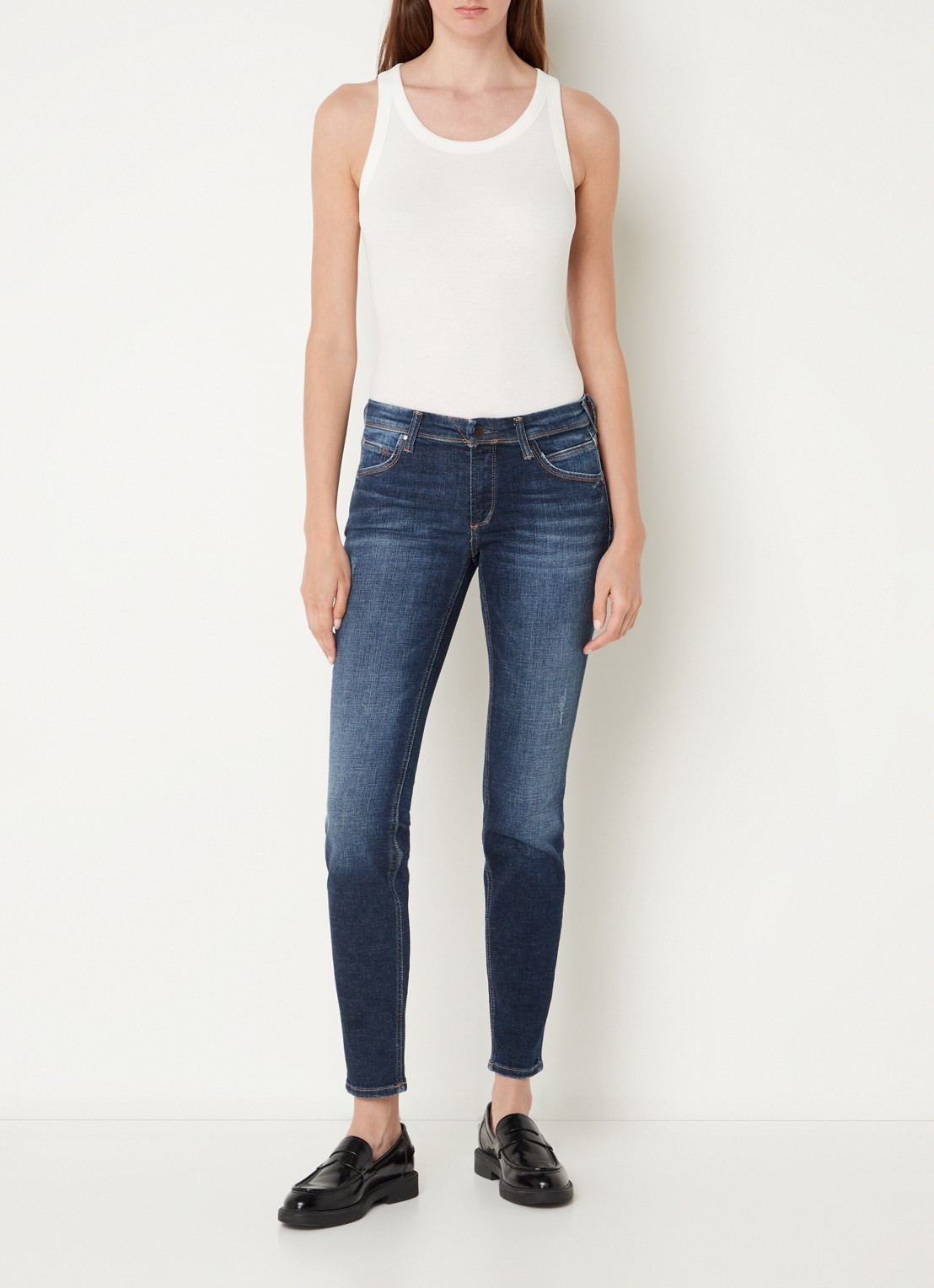 Marc O'Polo Denim Tanktop met ribstructuur - voorkant 4 gebroken wit
