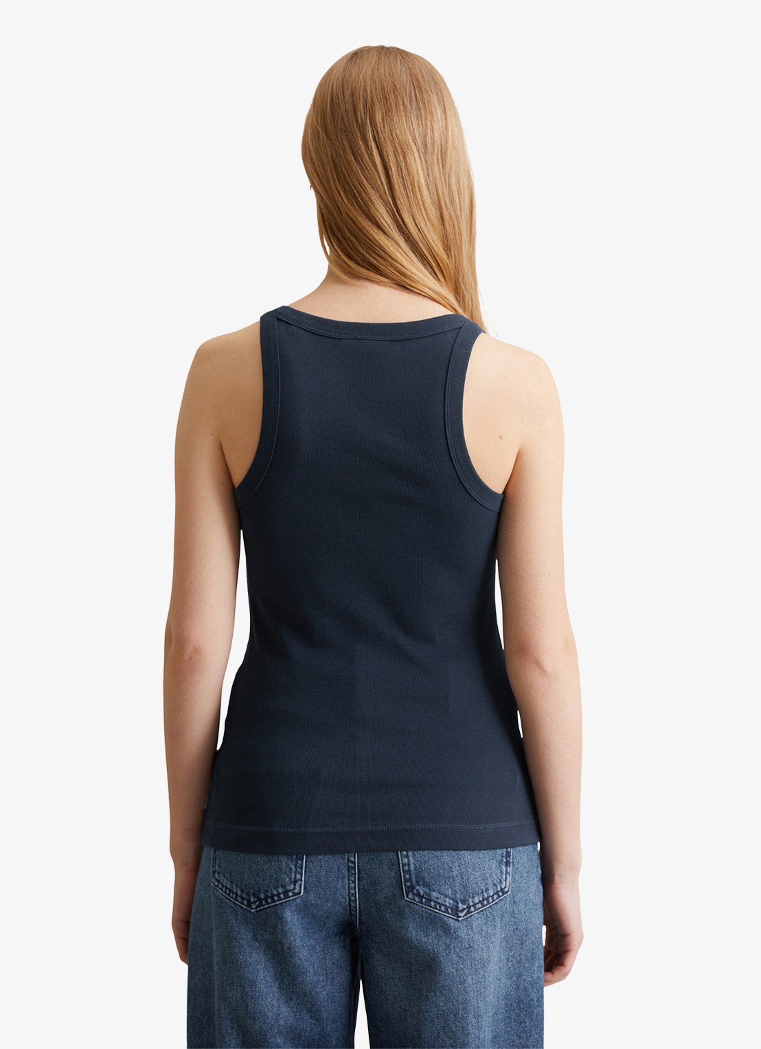 Marc O'Polo Denim Tanktop met ribstructuur - achterkant donkerblauw