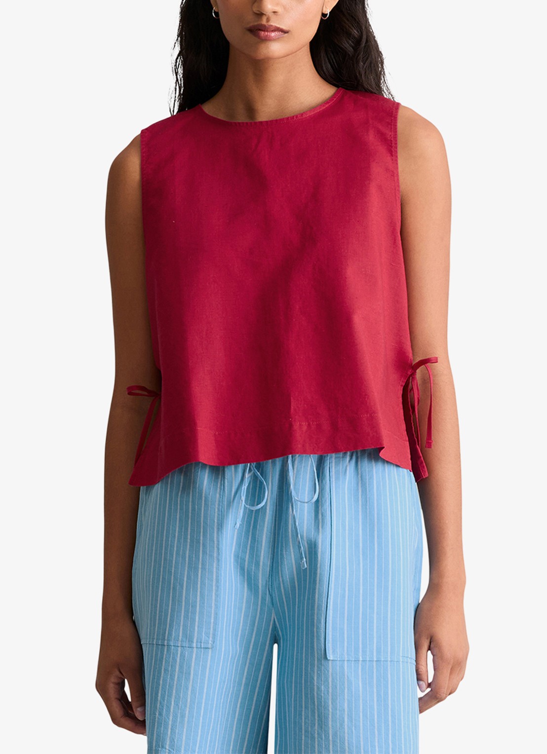 Marc O'Polo Denim Top met gestrikt detail - detail 3 vivid cherry-6882 / rood