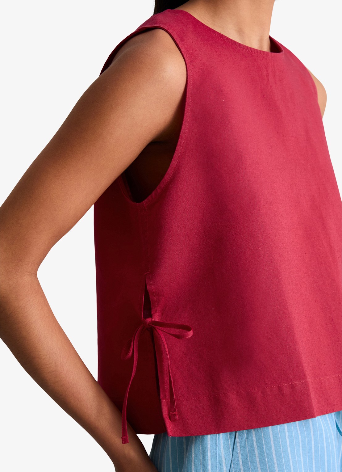 Marc O'Polo Denim Top met gestrikt detail - detail 4 vivid cherry-6882 / rood