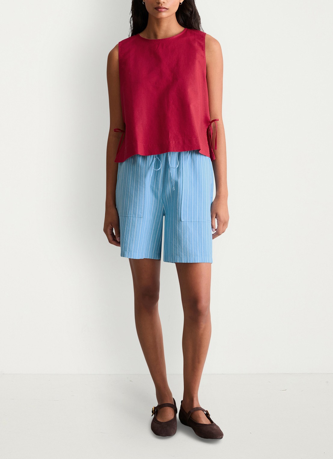 Marc O'Polo Denim Top met gestrikt detail - voorkant 2 vivid cherry-6882 / rood