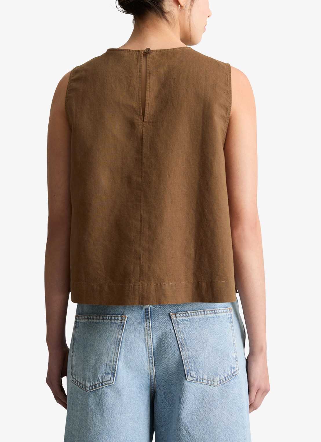 Marc O'Polo Denim Top met gestrikt detail - achterkant umbra brown-1624 / bruin