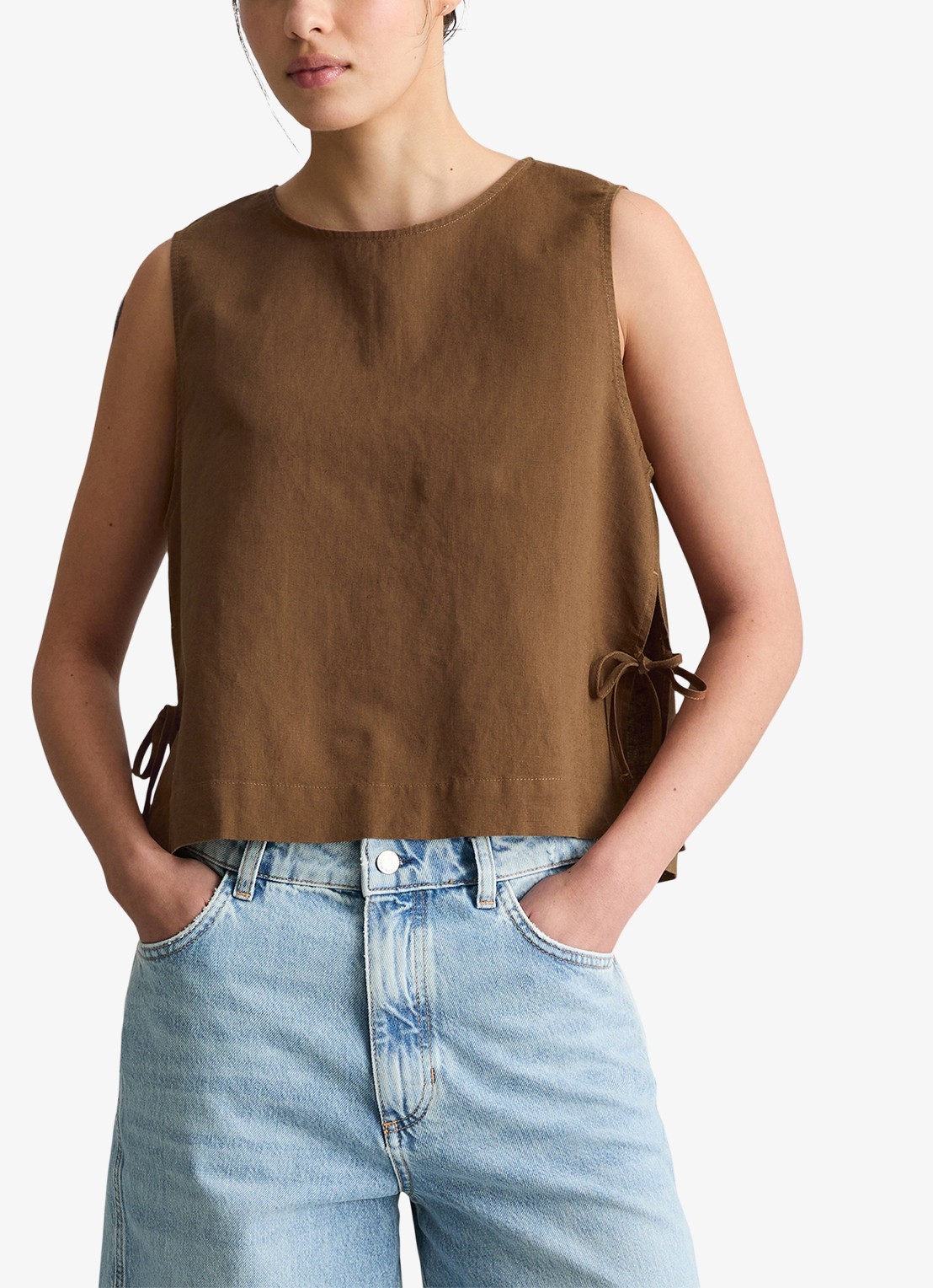 Marc O'Polo Denim Top met gestrikt detail - detail 2 umbra brown-1624 / bruin
