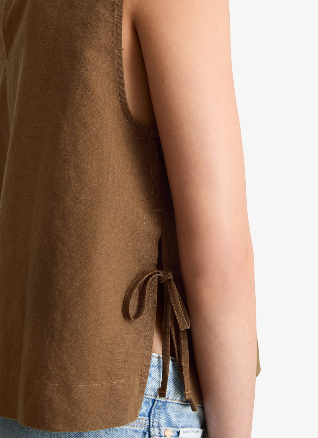 Marc O'Polo Denim Top met gestrikt detail - detail 3 umbra brown-1624 / bruin