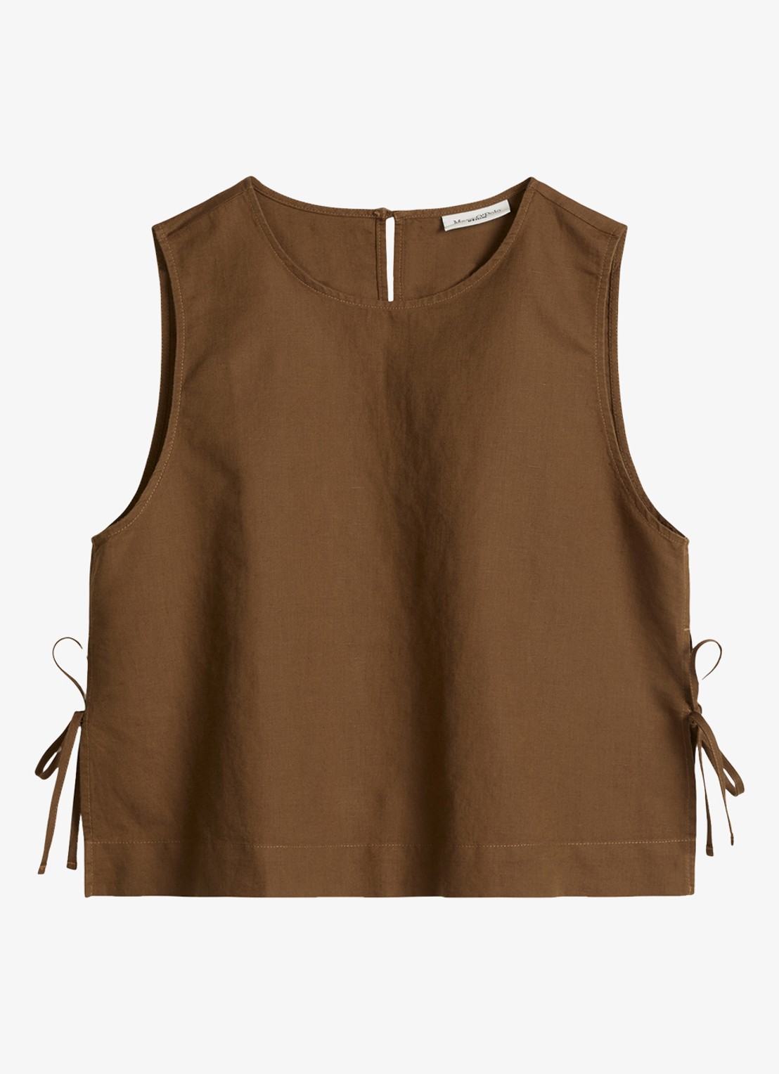 Marc O'Polo Denim Top met gestrikt detail - voorkant 4 umbra brown-1624 / bruin