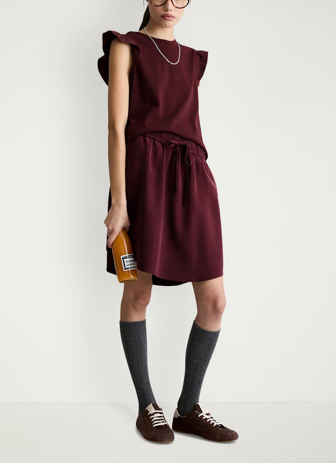 Marc O'Polo Denim Top met vlindermouw - voorkant 3 merlot red/6932