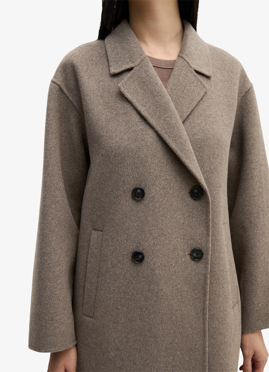 Marc O'Polo Double-breasted mantel in wolblend met steekzakken - detail 4 taupe