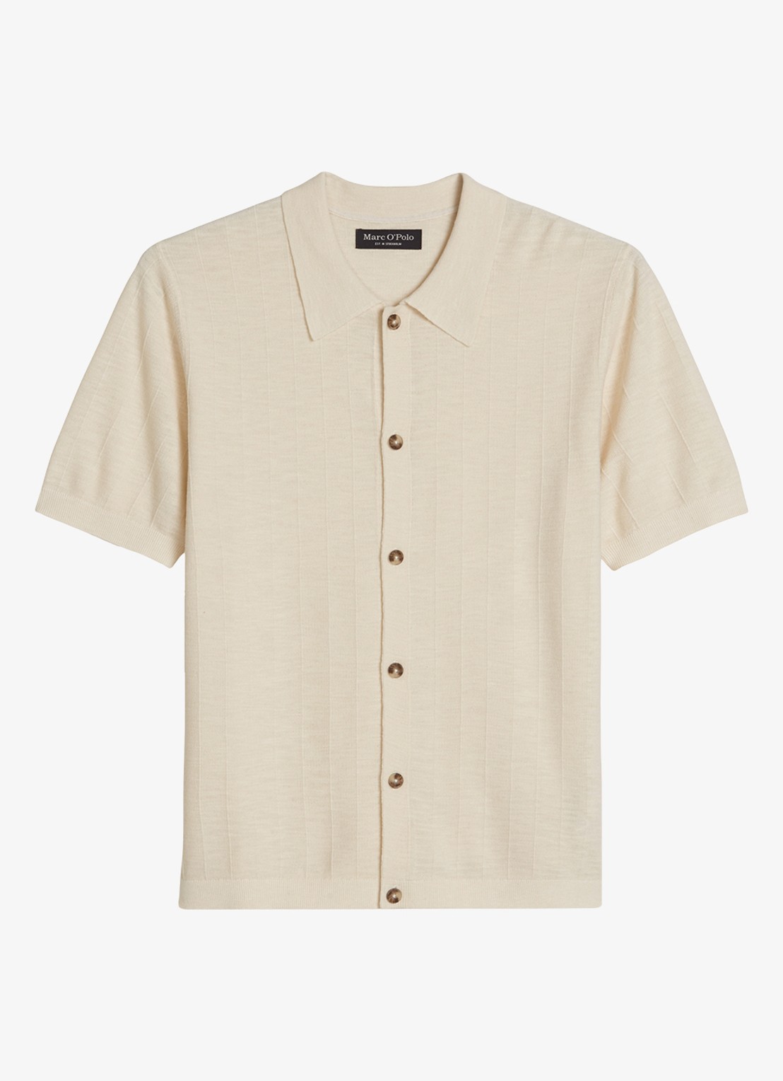 Marc O'Polo Fijngebreid vest in linnenblend met kraag - voorkant chalky sand/1157