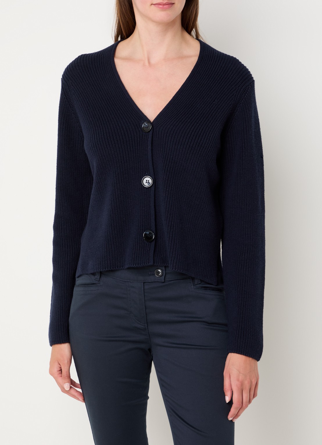 Marc O'Polo Fijngebreid vest met V-hals - detail 2 donkerblauw