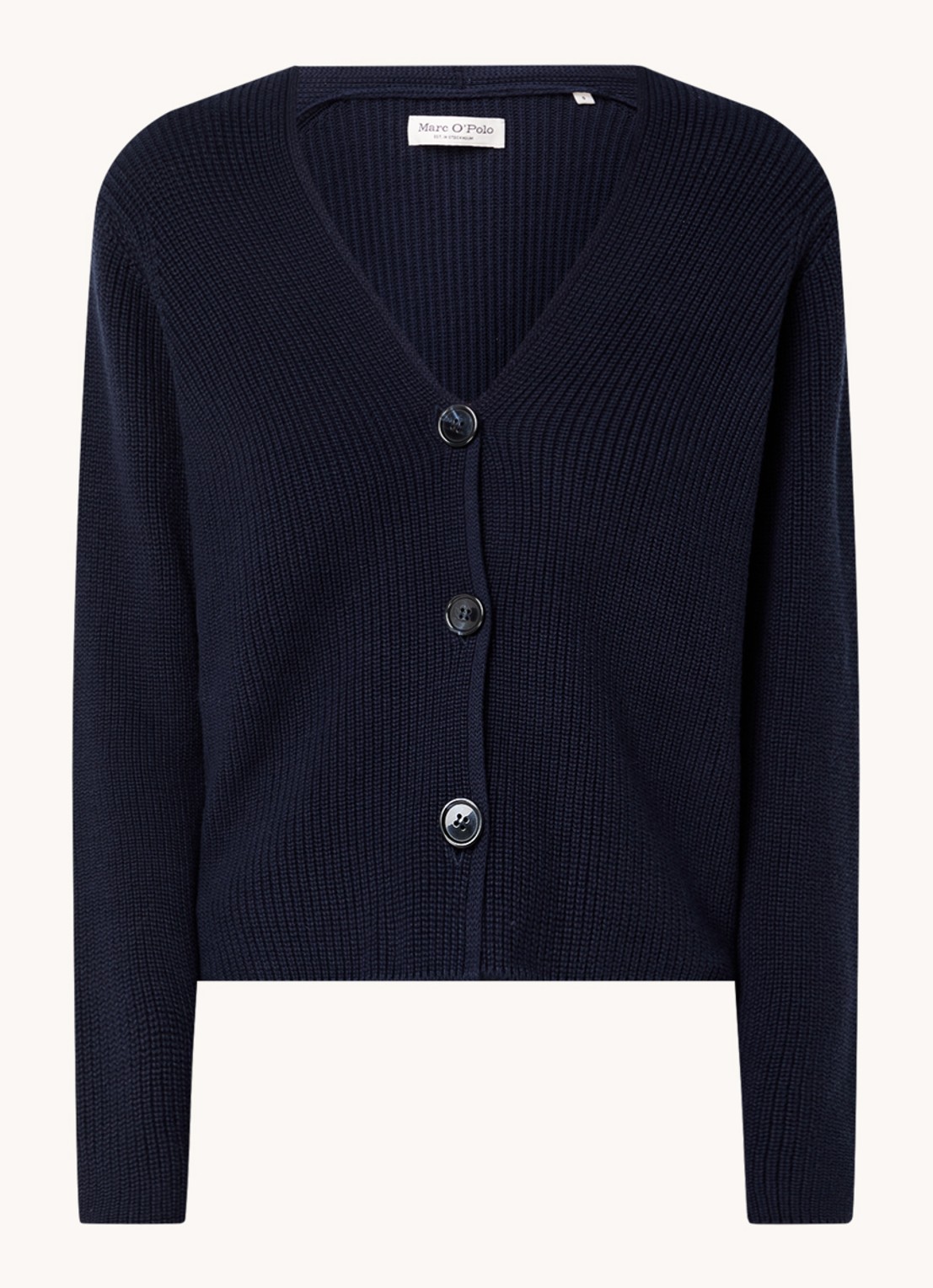 Marc O'Polo Fijngebreid vest met V-hals - voorkant 3 donkerblauw
