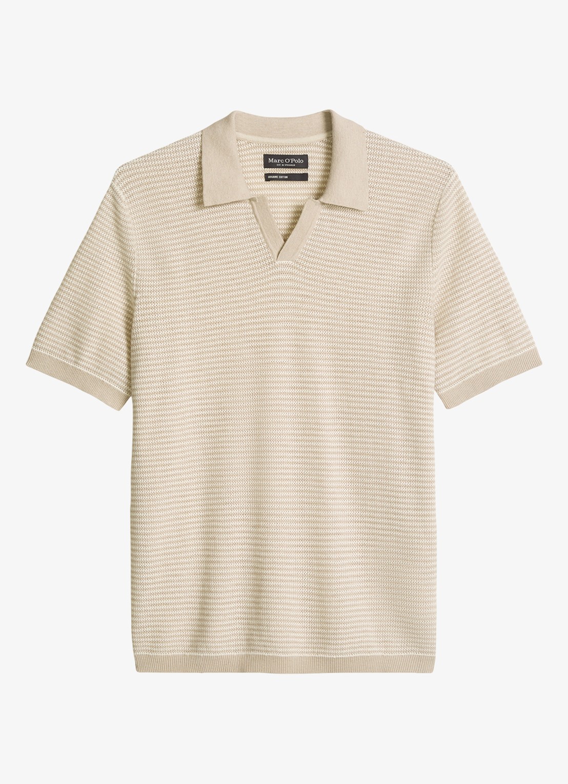 Marc O'Polo Fijngebreide polo in linnenblend met streepprint - voorkant 4 grey silk-0924 / grijs