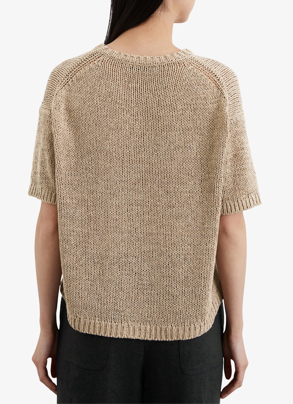 Marc O'Polo Fijngebreide pullover in  katoenblend met boothals - achterkant 4 zand
