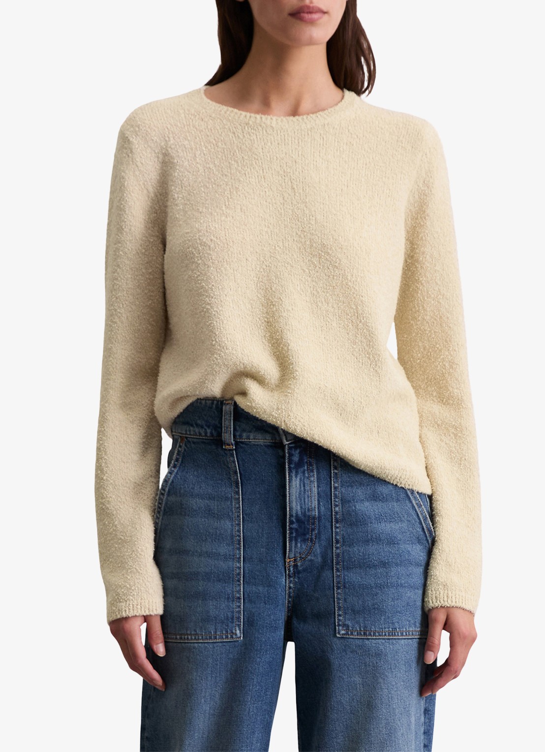 Marc O'Polo Fijngebreide pullover in lama wolblend - detail beige