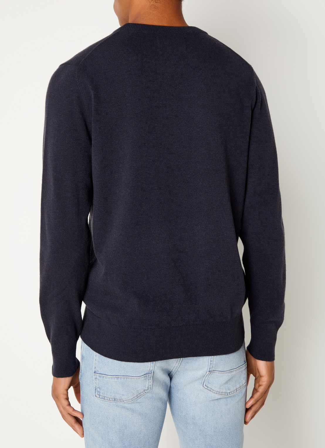 Marc O'Polo Fijngebreide pullover in scheerwolblend - achterkant 5 donkerblauw
