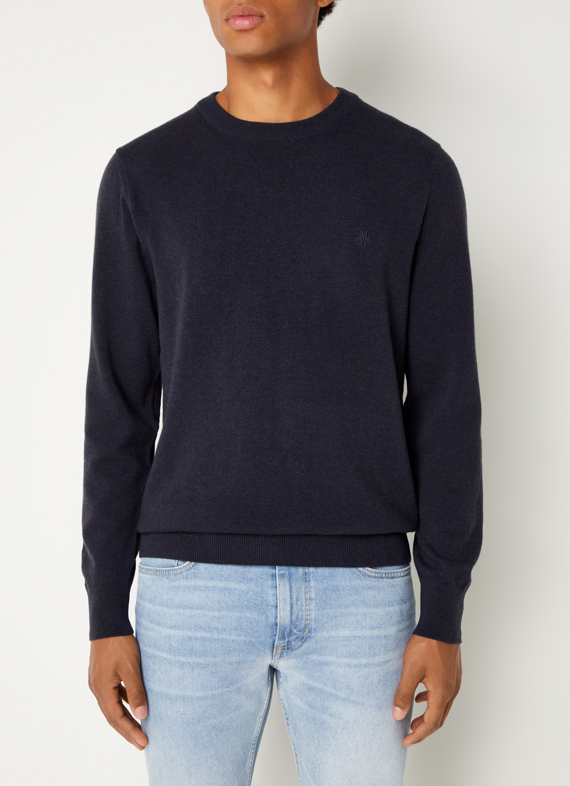 Marc O'Polo Fijngebreide pullover in scheerwolblend - detail 3 donkerblauw