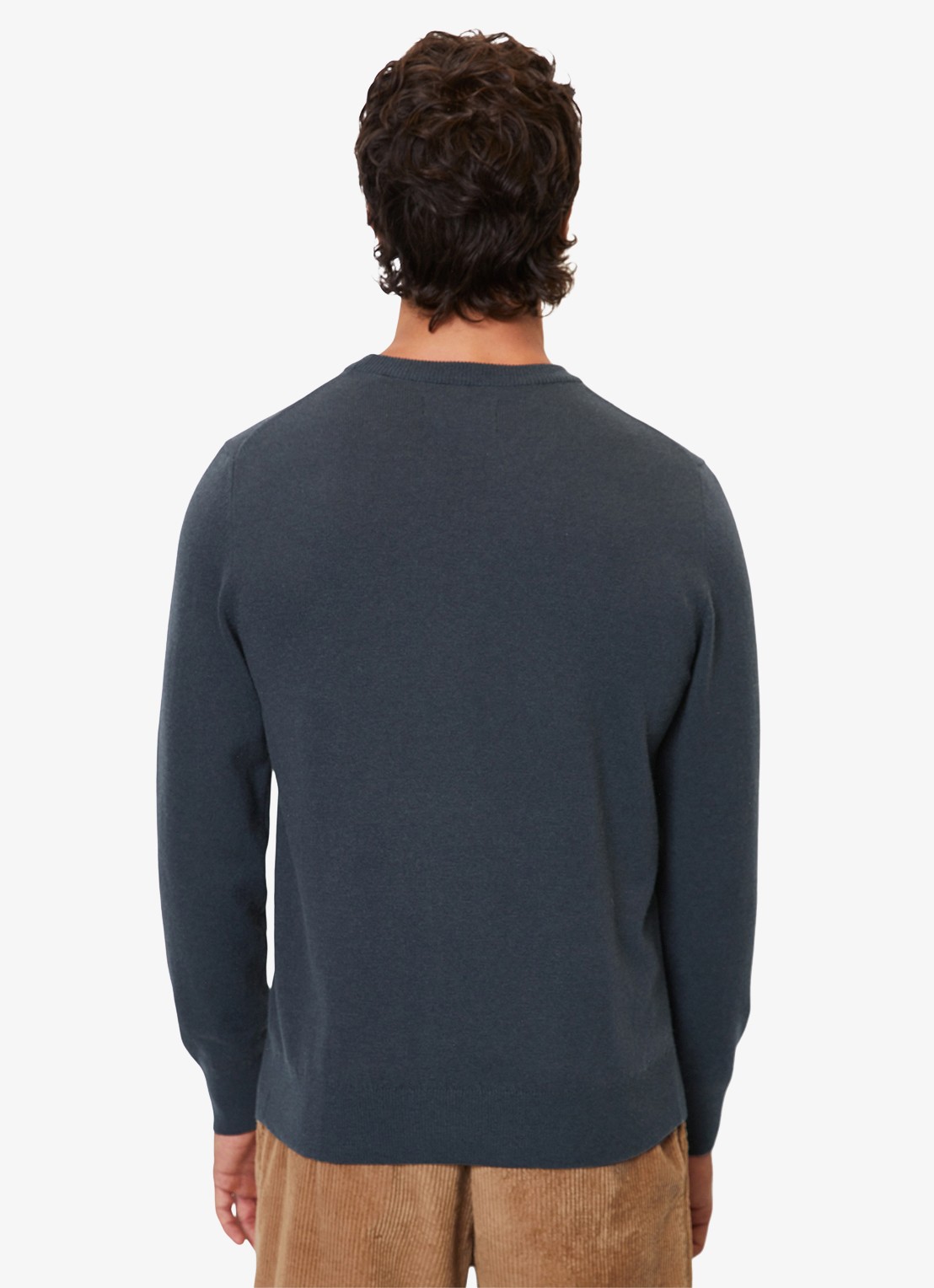 Marc O'Polo Fijngebreide pullover in scheerwolblend - achterkant 3 donkerblauw