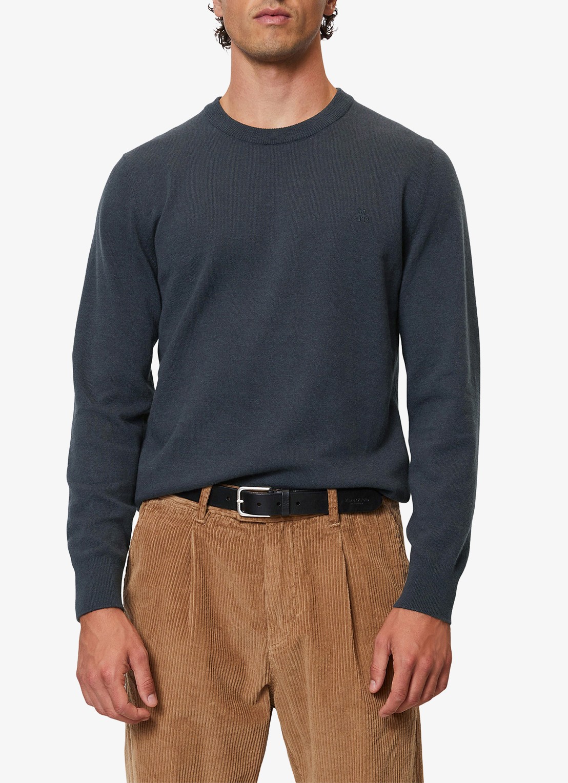 Marc O'Polo Fijngebreide pullover in scheerwolblend - voorkant 2 donkerblauw
