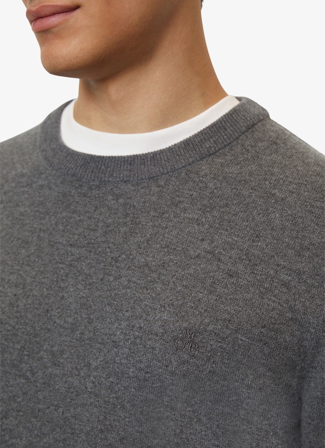 Marc O'Polo Fijngebreide pullover in scheerwolblend - detail 3 grijsmele