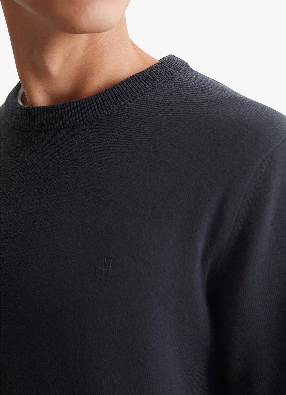 Marc O'Polo Fijngebreide pullover in scheerwolblend - detail 4 dark navy / donkerblauw