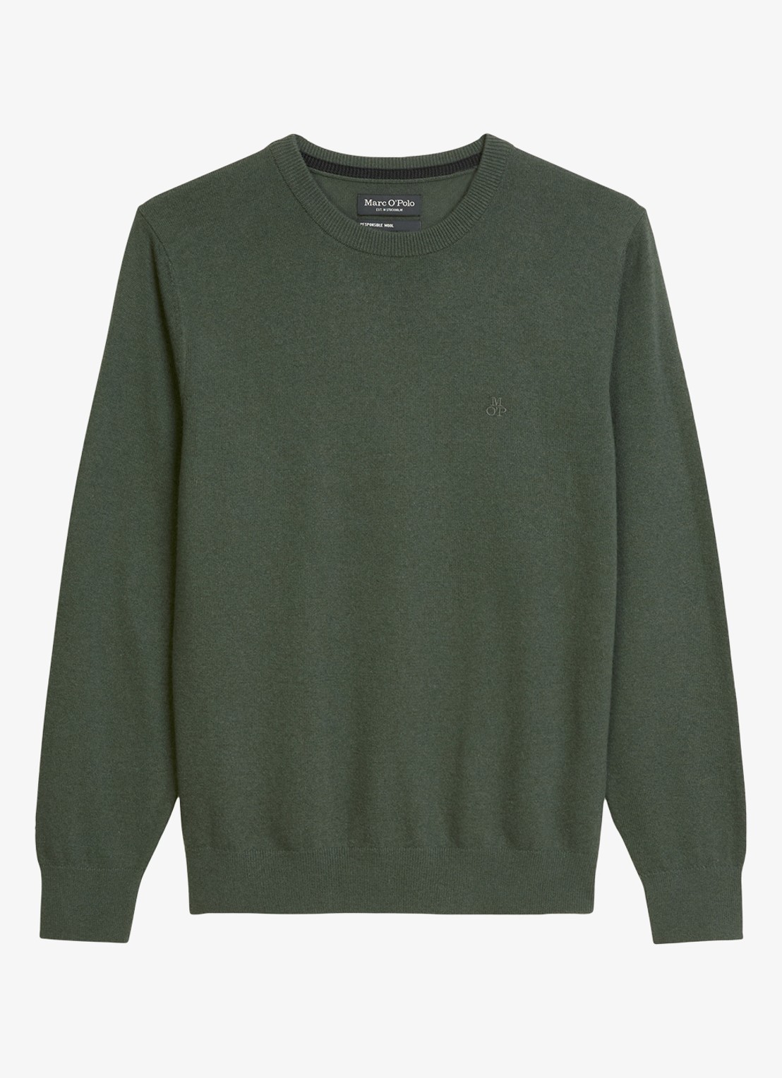 Marc O'Polo Fijngebreide pullover in scheerwolblend - voorkant 4 mangroven / groen