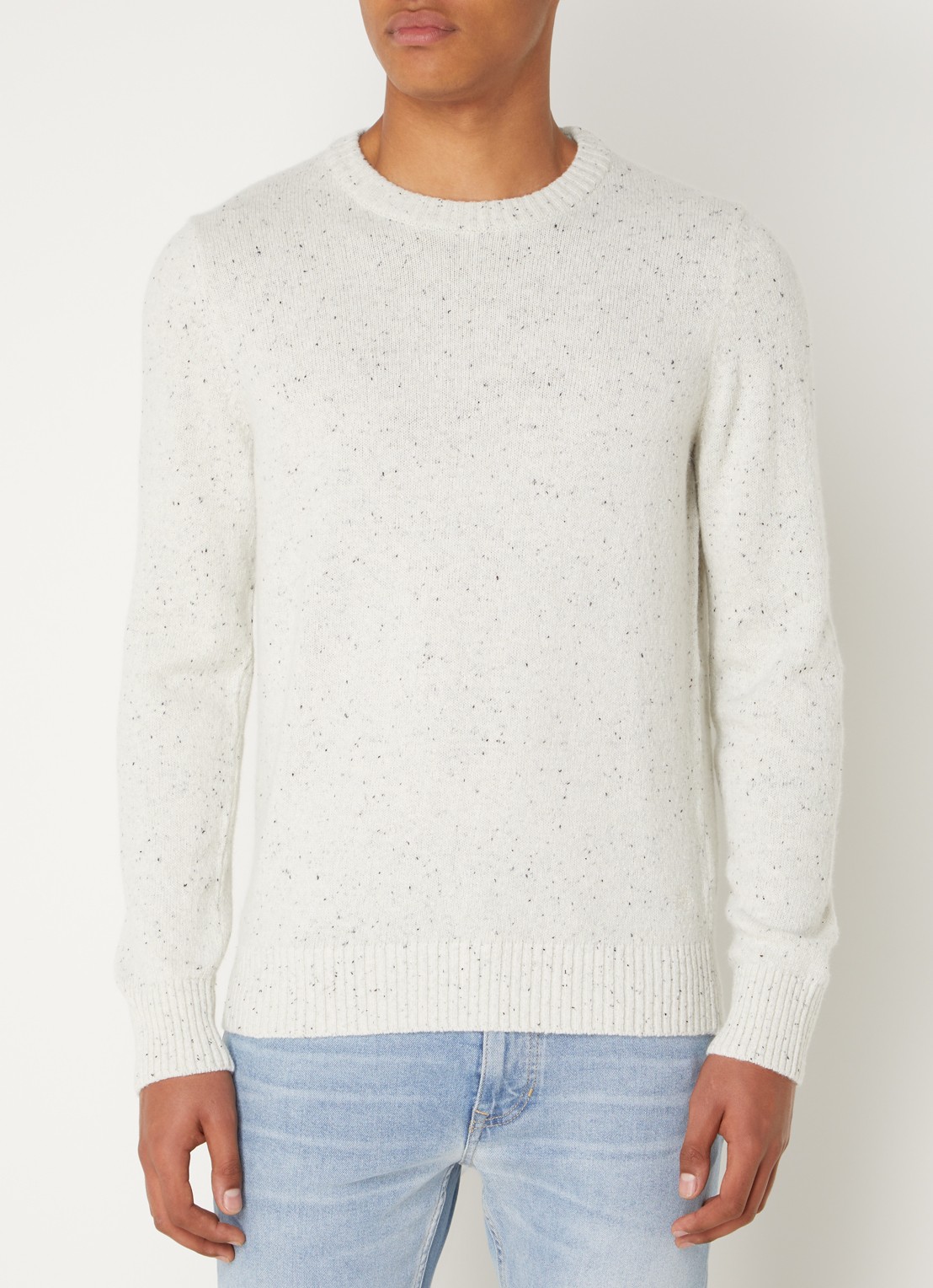 Marc O'Polo Fijngebreide pullover in wolblend met gemêleerd dessin - detail 4 gebroken wit