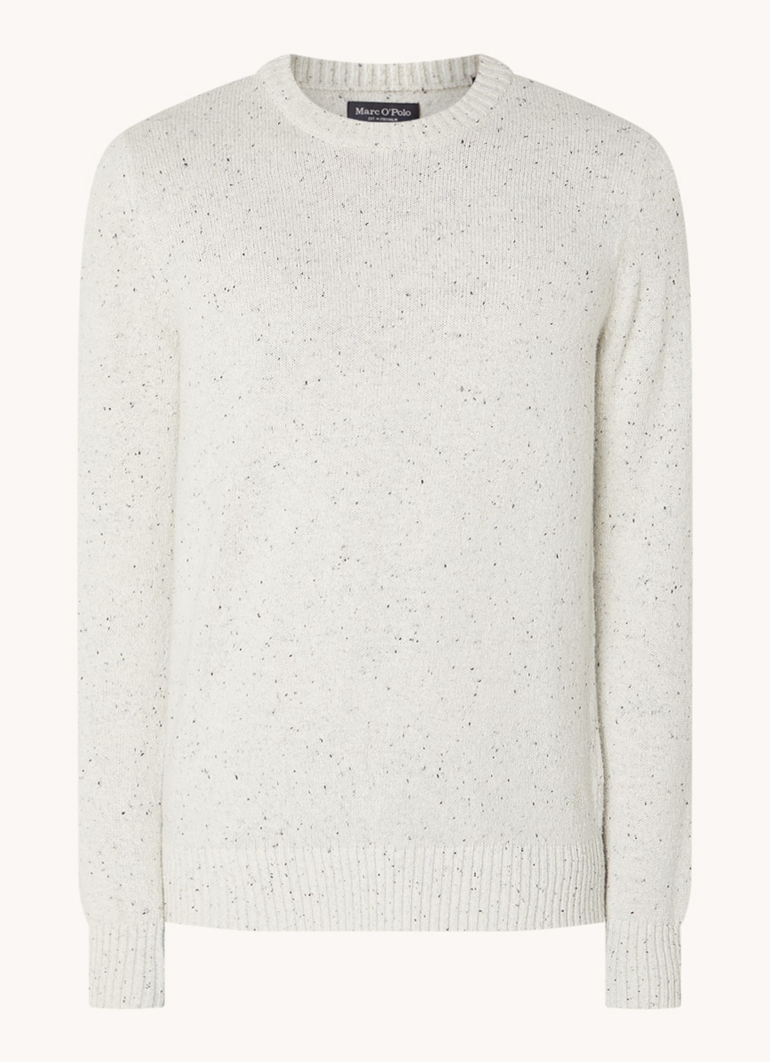 Marc O'Polo Fijngebreide pullover in wolblend met gemêleerd dessin - voorkant gebroken wit